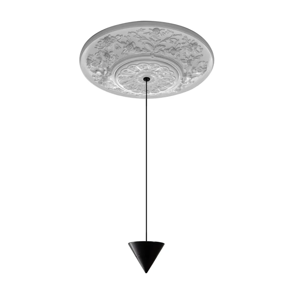 Lampe à Suspension Design Gypse Blanc et Aluminium Noir 1 Cône - Tesera Viadurini