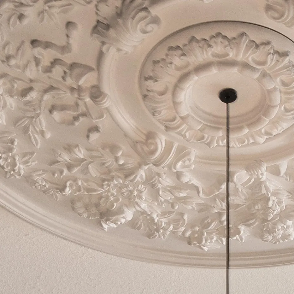 Lampe à Suspension Design Gypse Blanc et Aluminium Noir 1 Cône - Tesera Viadurini