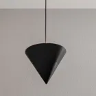 Lampe à Suspension Design Gypse Blanc et Aluminium Noir 1 Cône - Tesera Viadurini