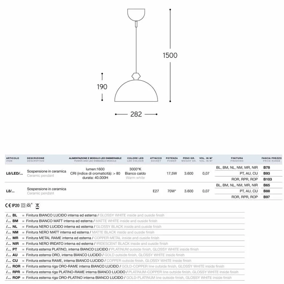 Lampe de pendentif en céramique Le Lustri 8 Viadurini