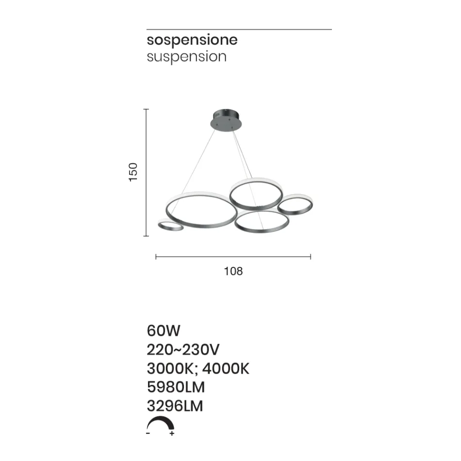 Lampe à Suspension Design pour Salon en Métal Argenté ou Doré - Olimpo Viadurini