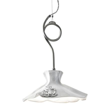 Lampe à suspension faite main en céramique polie avec roses et fer - Lecco Viadurini