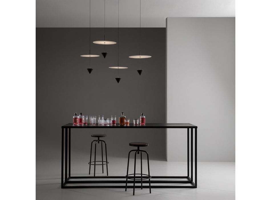 Lampe à Suspension en Aluminium avec Plaque Blanche et Cône Noir - Padel Viadurini