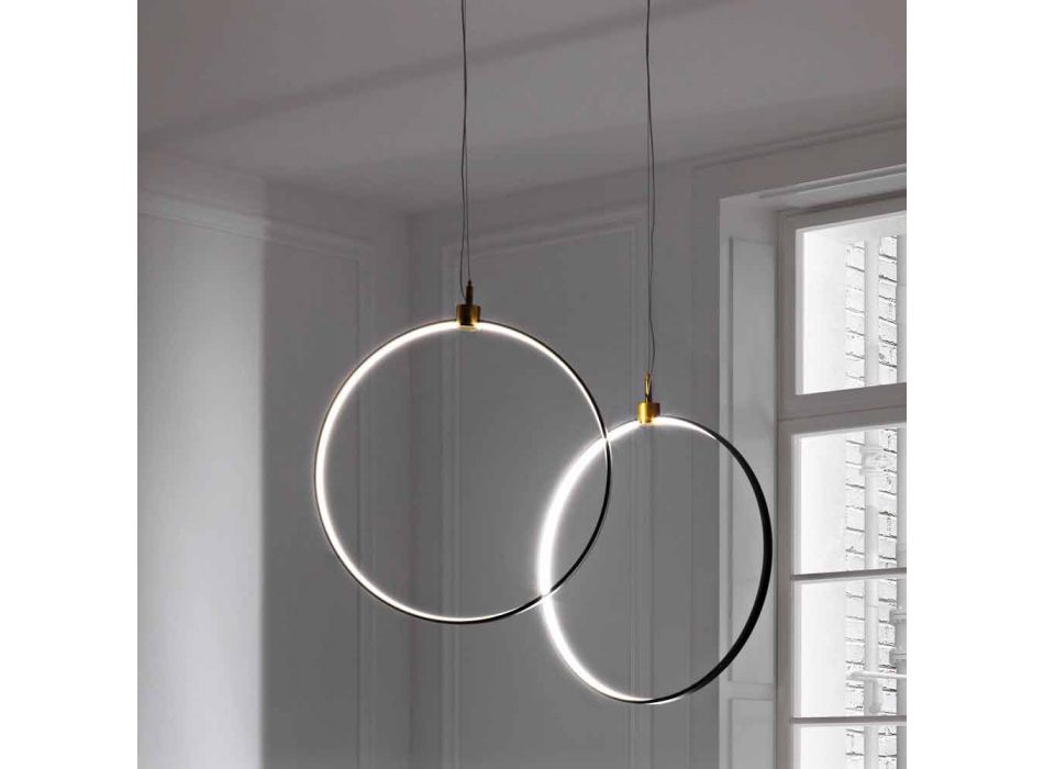 Lampe à Suspension en Aluminium Noir et Laiton Naturel Made in Italy - Norma Viadurini