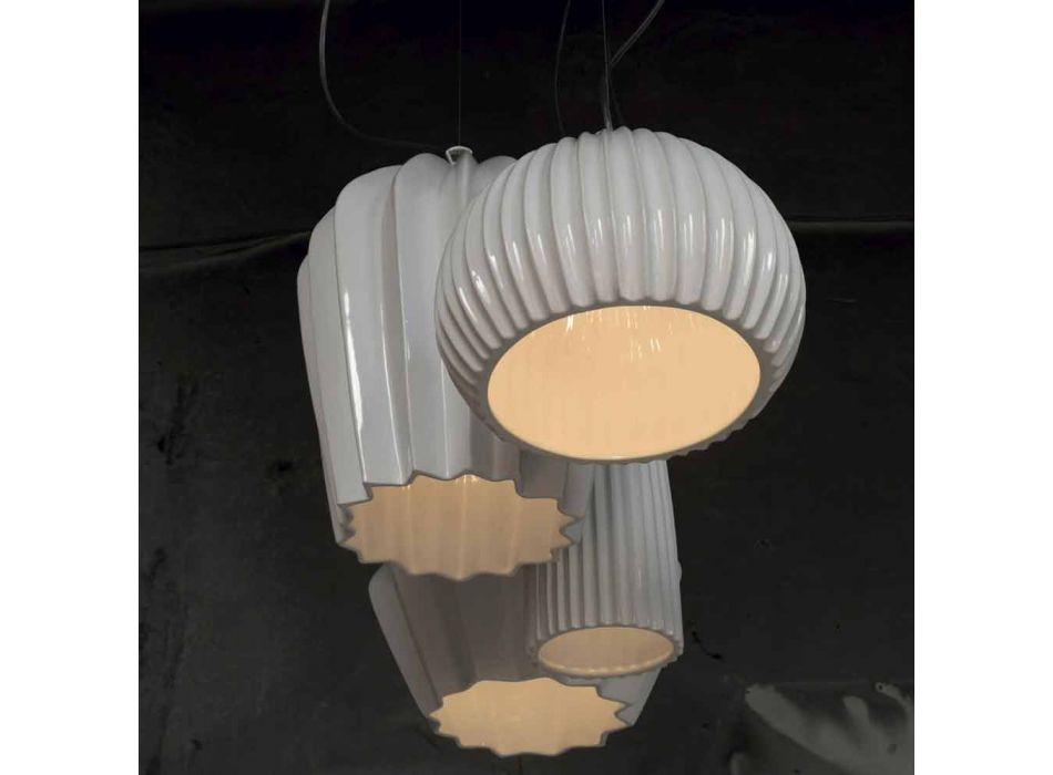 Lampe à Suspension Design Céramique Blanc Brillant en 4 Formes - Oasis Viadurini