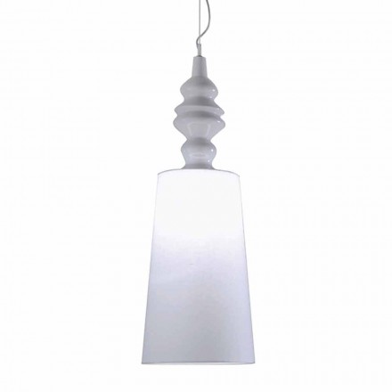 Lampe à Suspension en Abat-Jour en Céramique Blanche au Design Long en Lin - Cadabra Viadurini