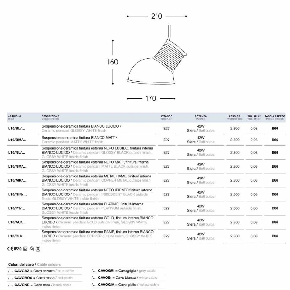 Suspension céramique Glaze Le 10 Aldo Bernardi Viadurini