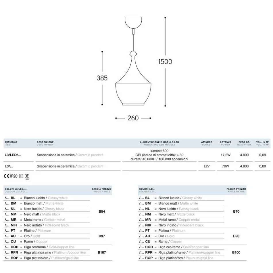 La suspension céramique Glaze 3 Aldo Bernardi Viadurini