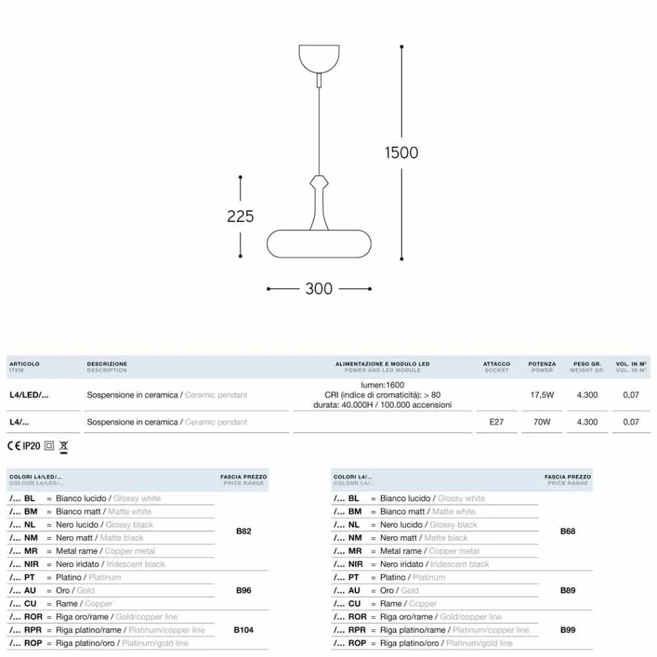 La suspension céramique Glaze 4 Aldo Bernardi Viadurini