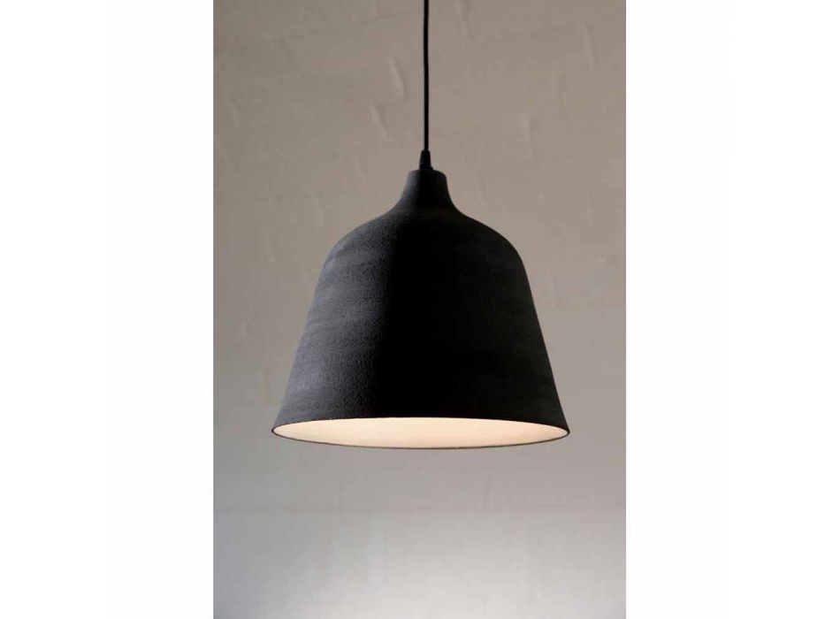 Lampe à Suspension en Grès Anthracite et Design Intérieur Blanc - Edmondo Viadurini