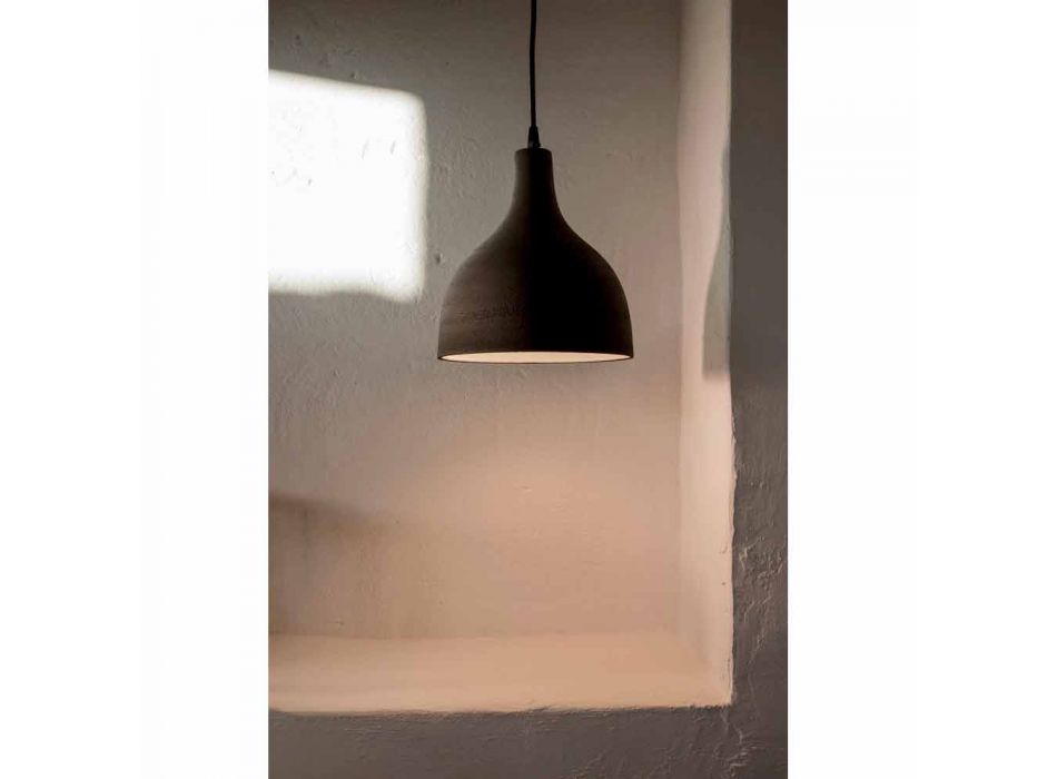 Lampe à Suspension en Grès Anthracite et Design Intérieur Émail Blanc - Edmondo Viadurini