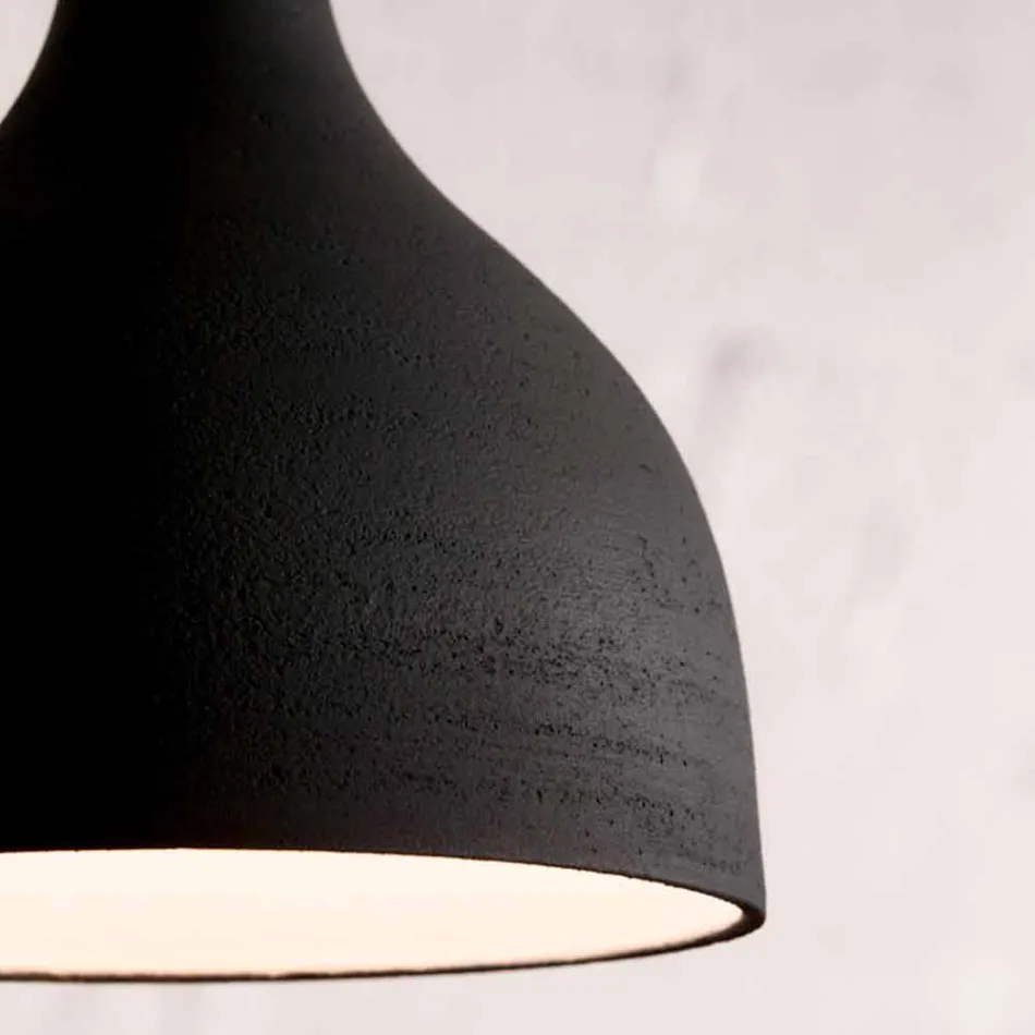 Lampe à Suspension en Grès Anthracite et Design Intérieur Émail Blanc - Edmondo Viadurini