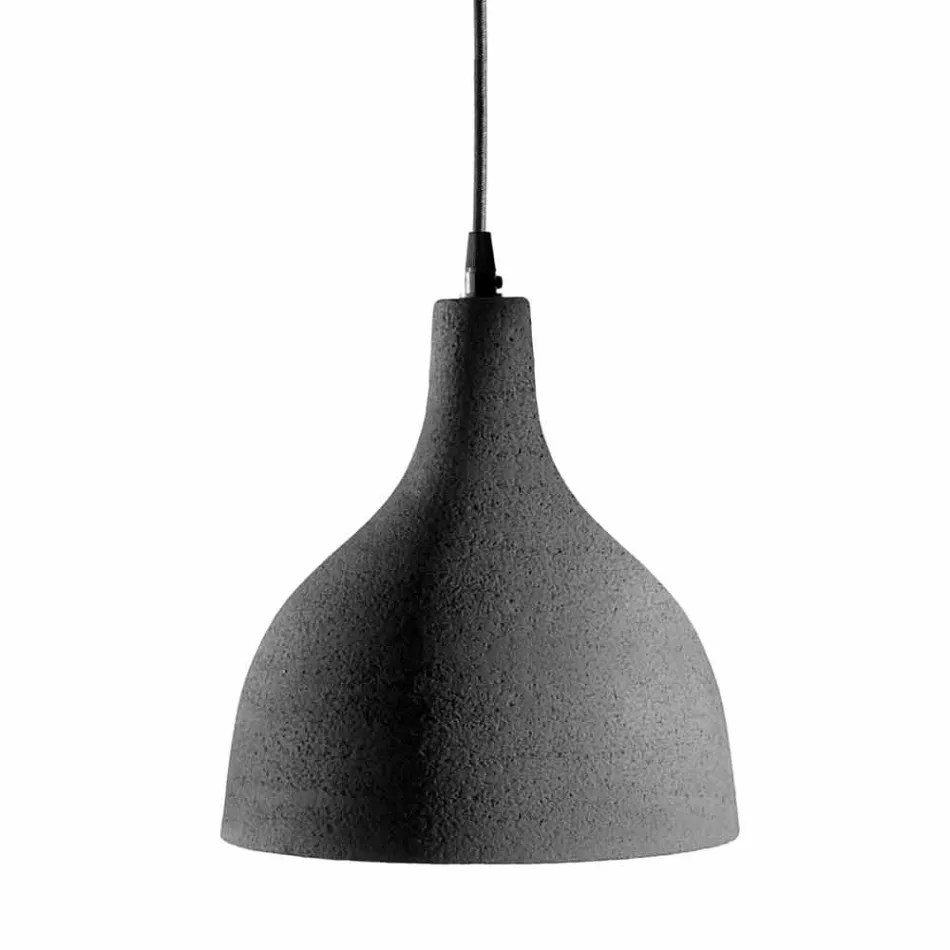 Lampe à Suspension en Grès Anthracite et Design Intérieur Émail Blanc - Edmondo Viadurini