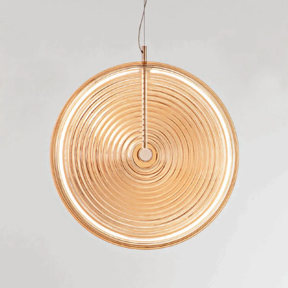 Lampe à Suspension en Métal et Verre à Décor de Lignes Concentriques - Hackberry Viadurini