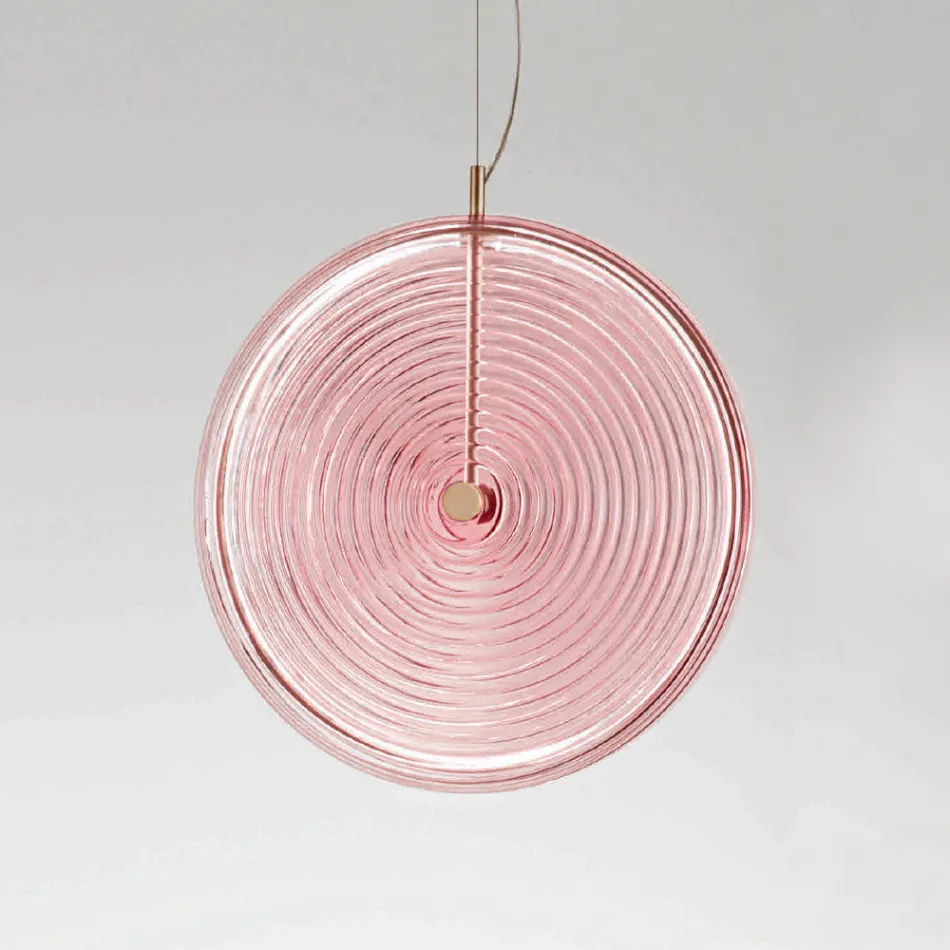 Lampe à Suspension en Métal et Verre à Décor de Lignes Concentriques - Hackberry Viadurini