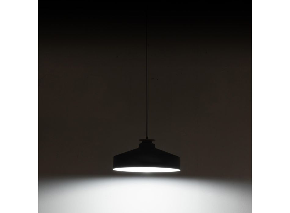 Lampe à suspension en métal gris et bois avec câble en nylon - Marlena Viadurini