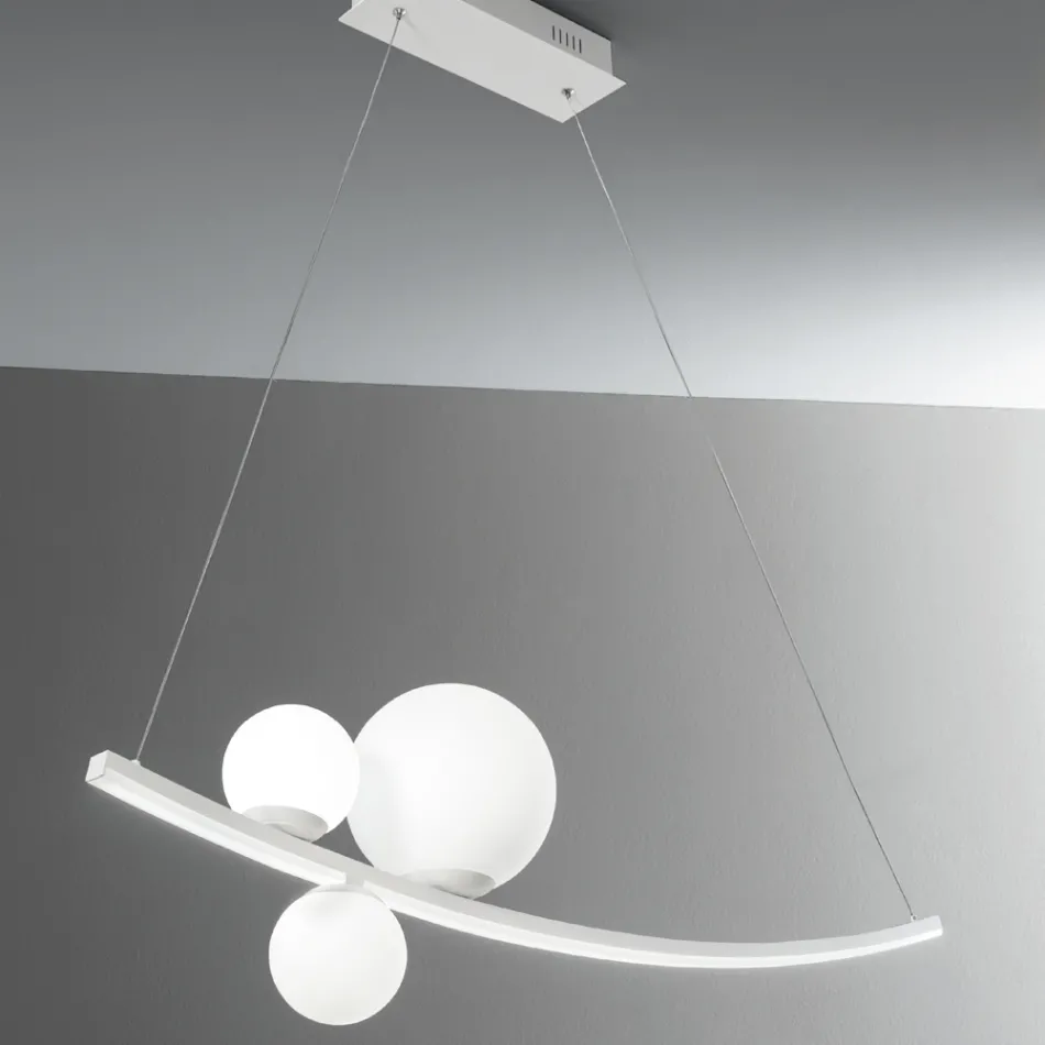 Lampe à Suspension en Métal Peint et Verre Soufflé - Perdrix Viadurini