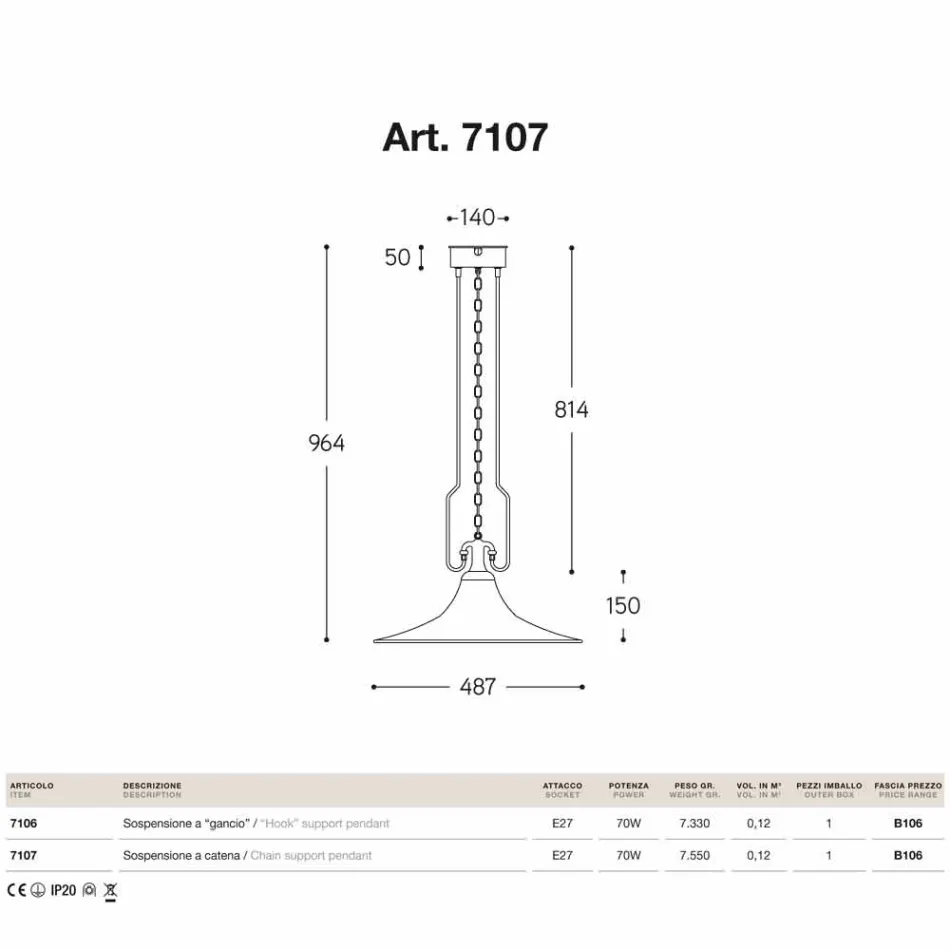 Lampe pendentif en laiton et de cuivre moulin avec crochet Viadurini