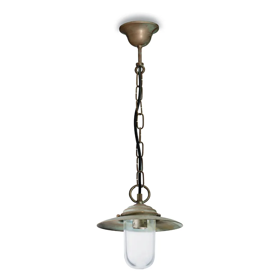 Suspension Elfico en laiton, verre transparent et IP44 Viadurini