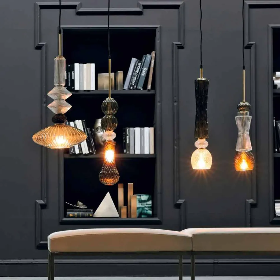 Lampe à Suspension en Verre de Murano et Tissu, Made in Italy - Missi Viadurini