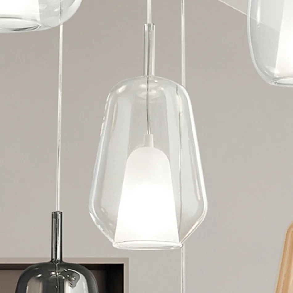 Lampe à Suspension en Verre et Fil Transparent Made in Italy - Trilly Viadurini