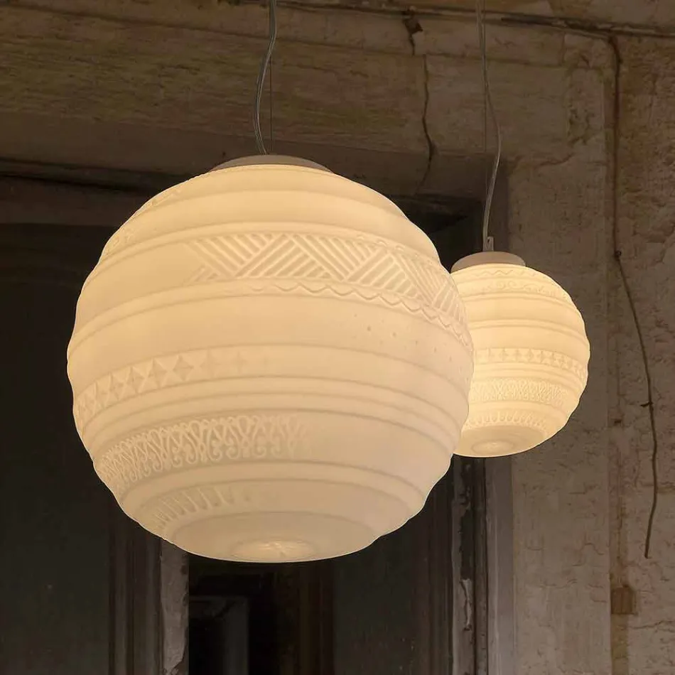 Lampe à suspension en verre satiné blanc en 2 tailles design - Morse Viadurini