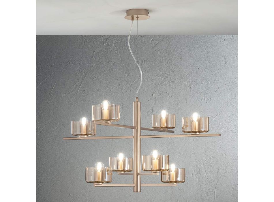 Lampe à Suspension en Verre Soufflé avec Structure Métallique - Angelic Viadurini