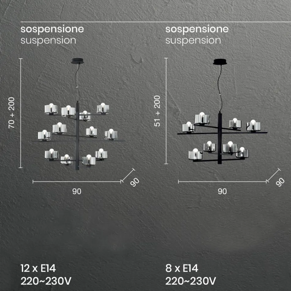 Lampe à Suspension en Verre Soufflé avec Structure Métallique - Angelic Viadurini