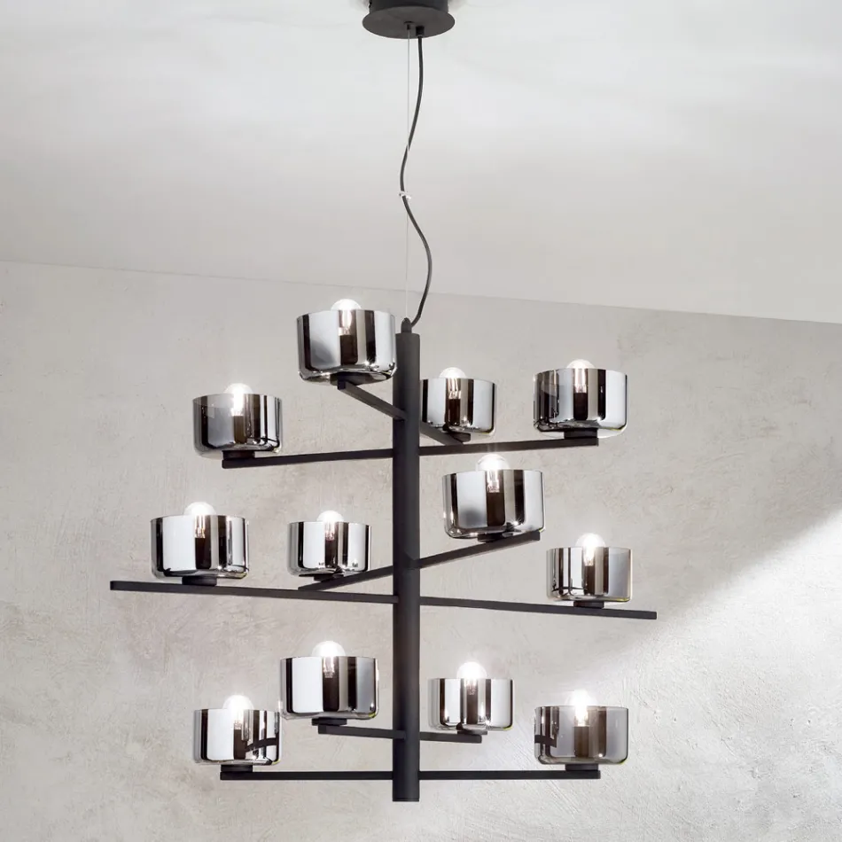 Lampe à Suspension en Verre Soufflé avec Structure Métallique - Angelic Viadurini