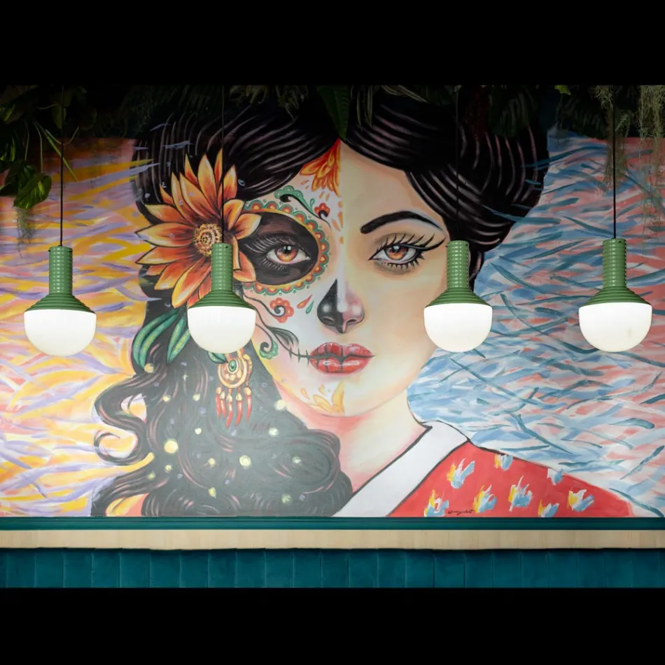 Lampe à Suspension en Verre Peint Fabriquée en Italie - Selaron Viadurini