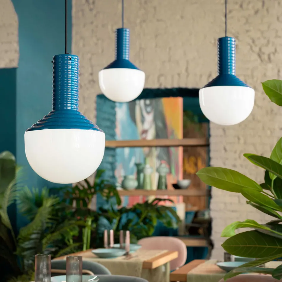 Lampe à Suspension en Verre Peint Fabriquée en Italie - Selaron Viadurini