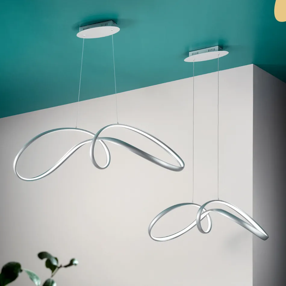 Lampe à Suspension Led en Métal Argenté, 2 Tailles Design Moderne - Lumino Viadurini