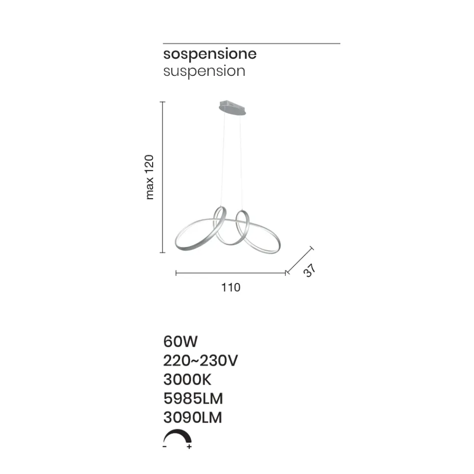 Lampe à Suspension Led en Métal Argenté, 2 Tailles Design Moderne - Lumino Viadurini