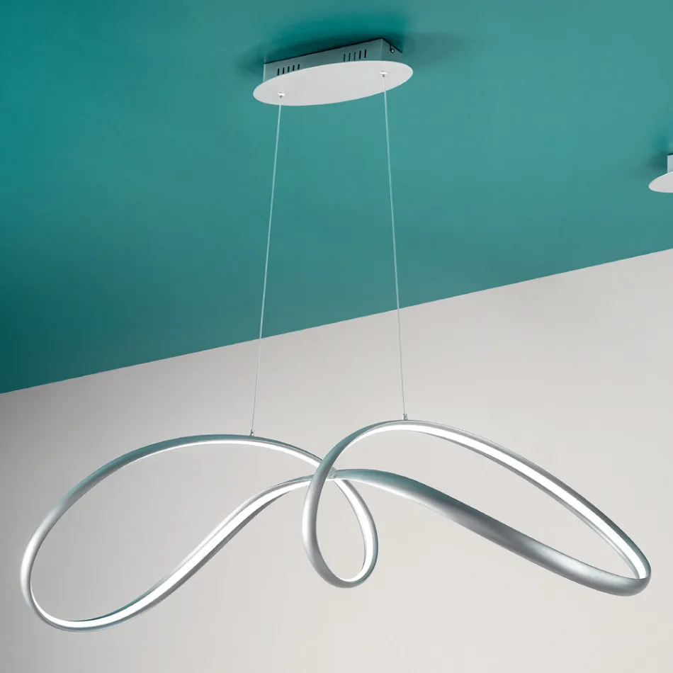 Lampe à Suspension Led en Métal Argenté, 2 Tailles Design Moderne - Lumino Viadurini