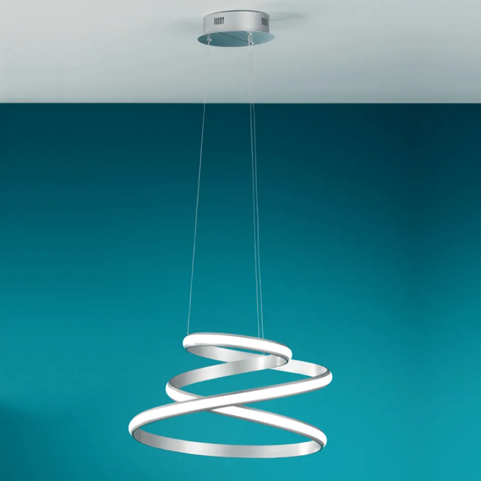 Lampe à Suspension LED en Métal Peint Blanc ou Argent - Rivolta Viadurini