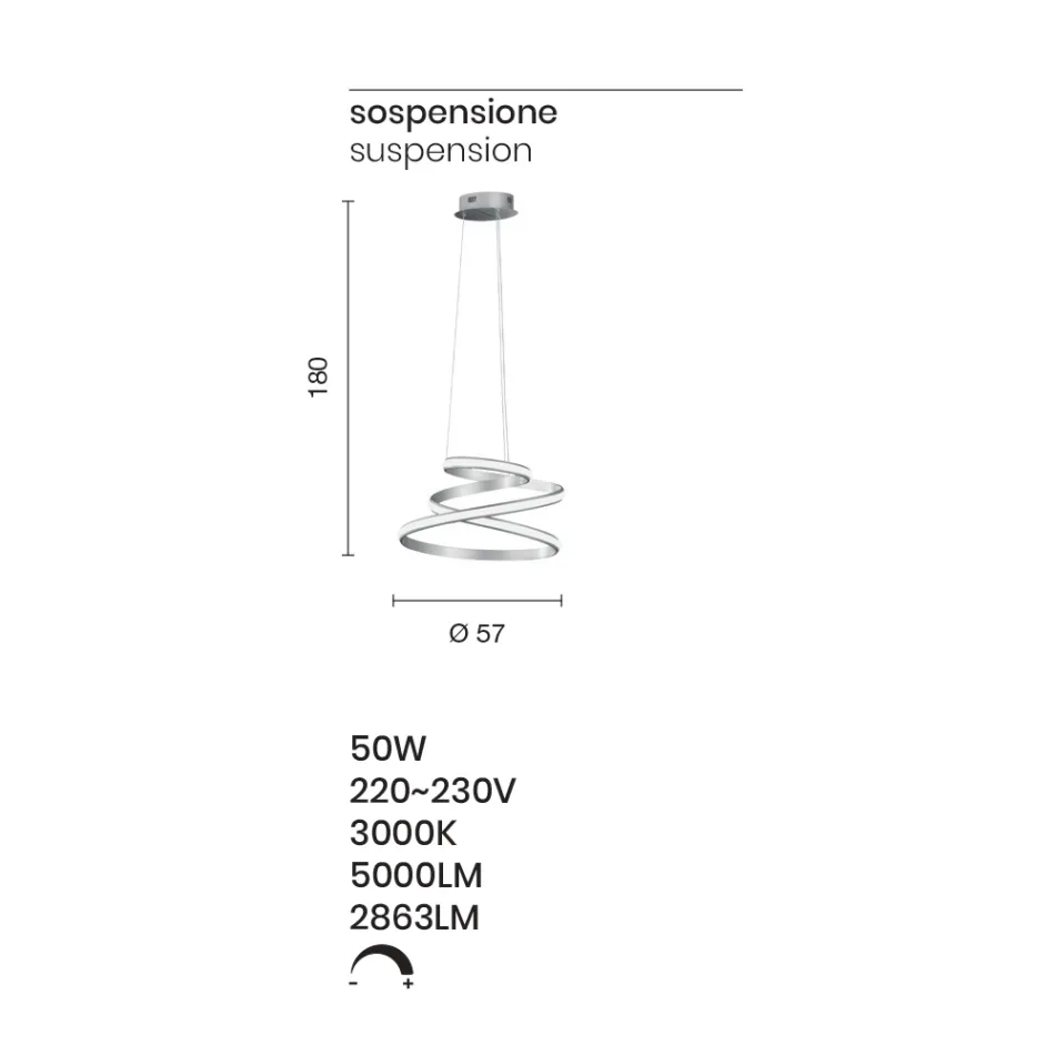 Lampe à Suspension LED en Métal Peint Blanc ou Argent - Rivolta Viadurini