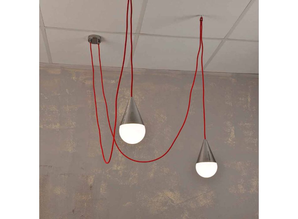Suspension moderne à 2 lumières avec câble chromé rouge Viadurini