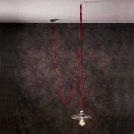 Lampe à suspension moderne avec câble en soie rouge chrome Viadurini