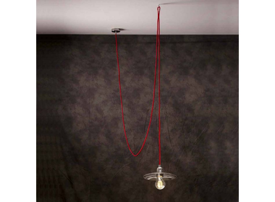 Lampe à suspension moderne avec câble en soie rouge chrome Viadurini