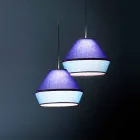 Lampe à suspension moderne avec abat-jour en coton bleu Made in Italy - Soya Viadurini