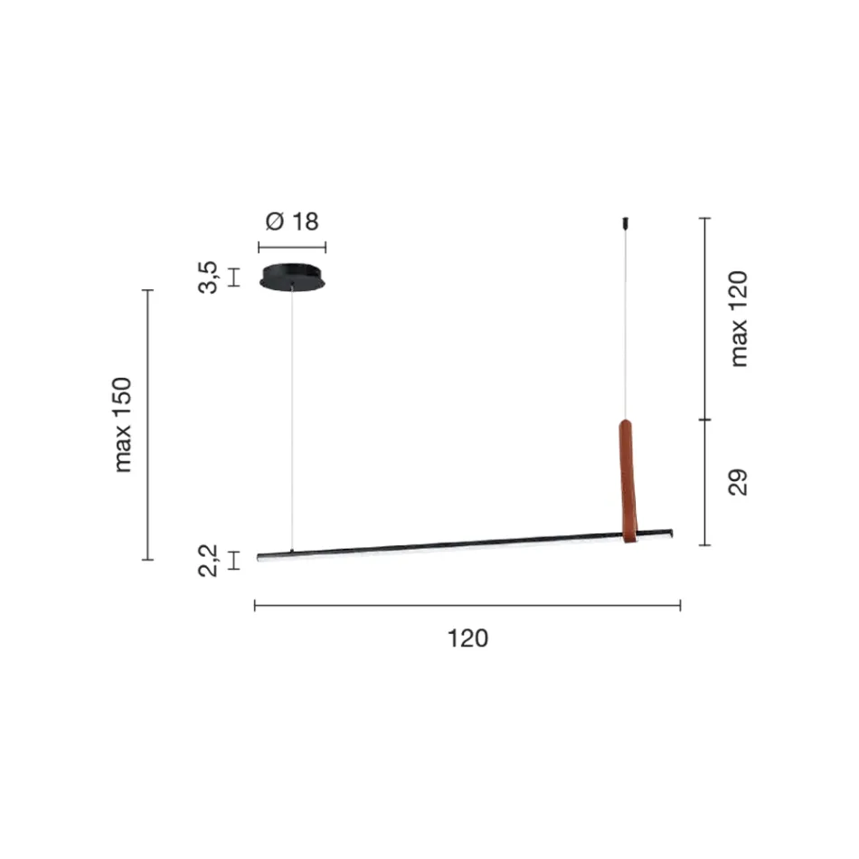 Lampe à suspension horizontale en métal et détail en cuir écologique - Cypress Viadurini