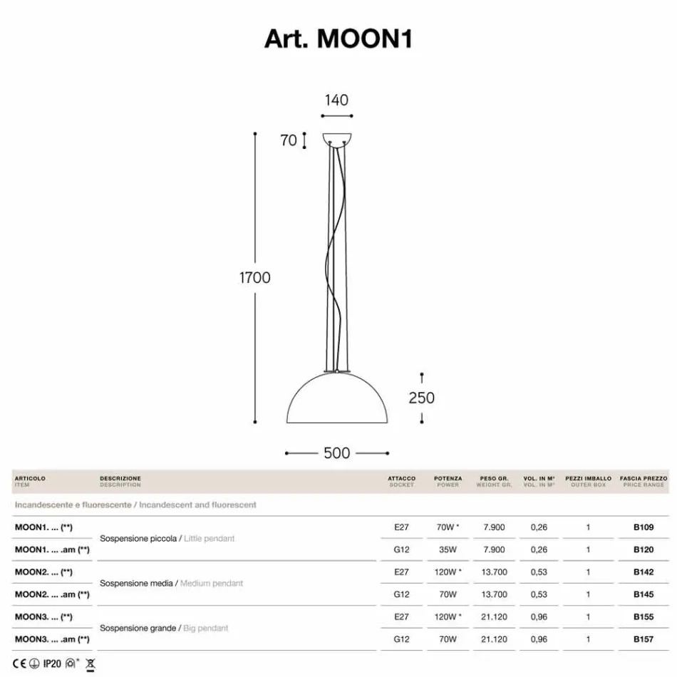 Lampe suspension petite acier Moonlight Viadurini