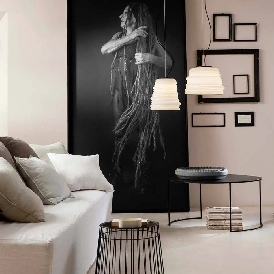 Lampe à Suspension de Salon en Verre Satiné Blanc 3 Dimensions - Doux Viadurini