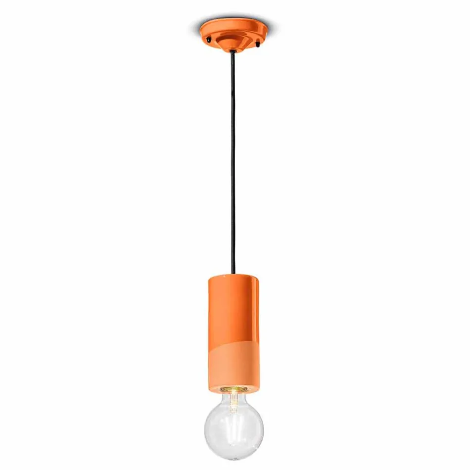 Lampe à suspension cylindrique en céramique colorée Made in Italy - Ferroluce Pi Viadurini