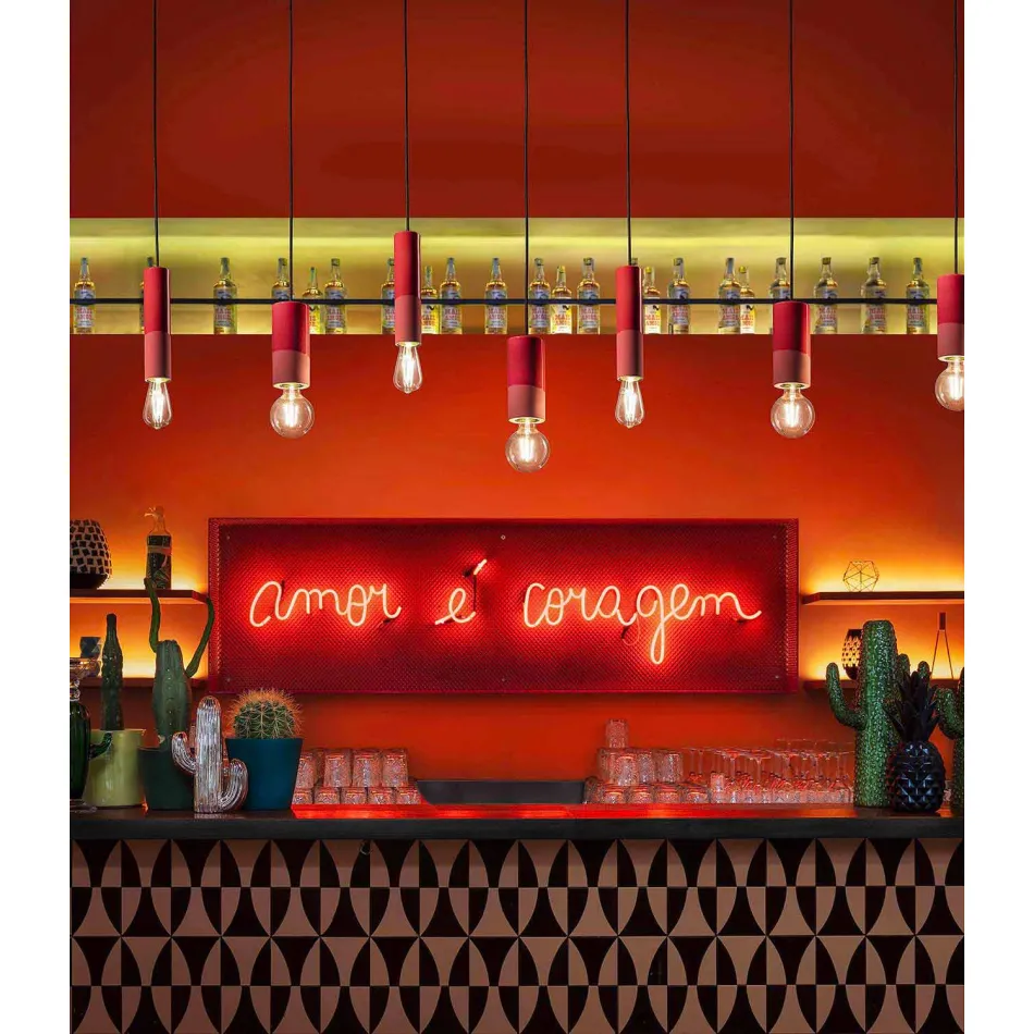 Lampe à suspension cylindrique en céramique colorée Made in Italy - Ferroluce Pi Viadurini