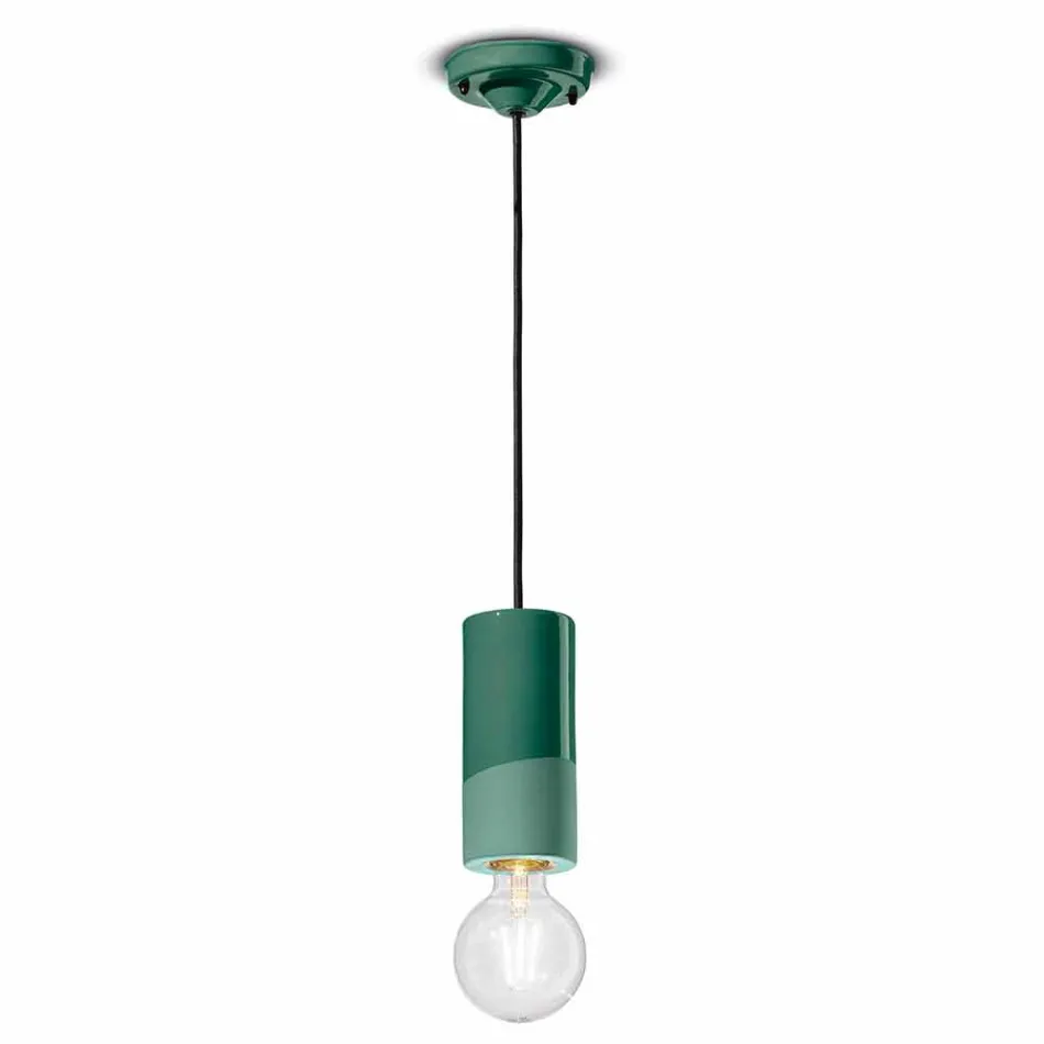 Lampe à suspension cylindrique en céramique colorée Made in Italy - Ferroluce Pi Viadurini