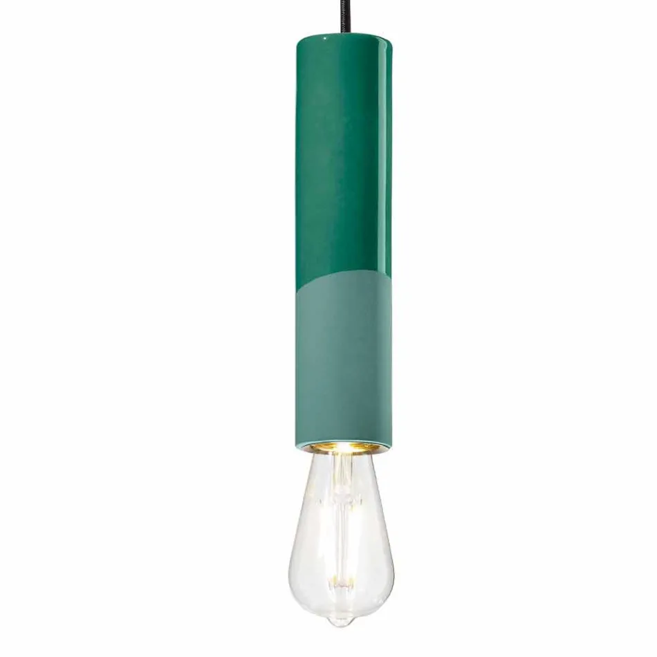 Lampe à suspension cylindrique en céramique colorée Made in Italy - Ferroluce Pi Viadurini