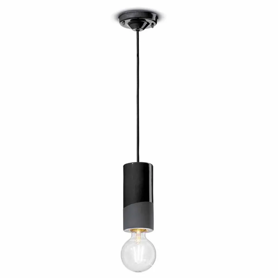 Lampe à suspension cylindrique en céramique colorée Made in Italy - Ferroluce Pi Viadurini