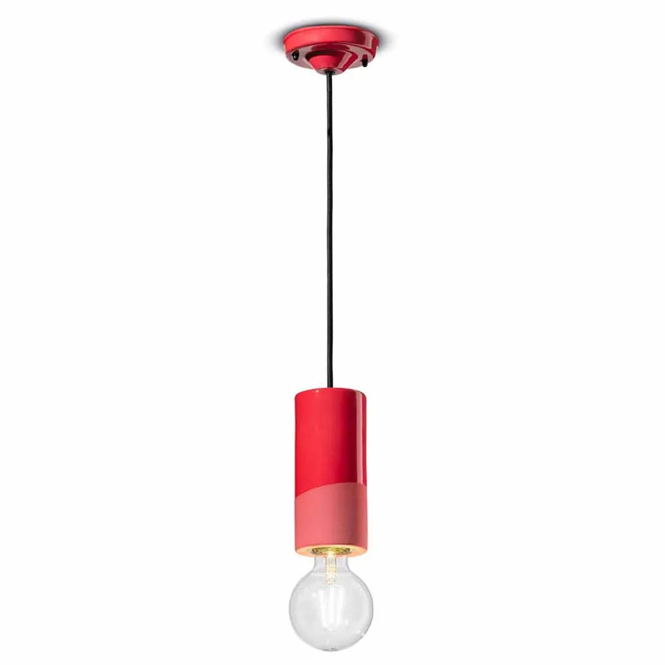 Lampe à suspension cylindrique en céramique colorée Made in Italy - Ferroluce Pi Viadurini