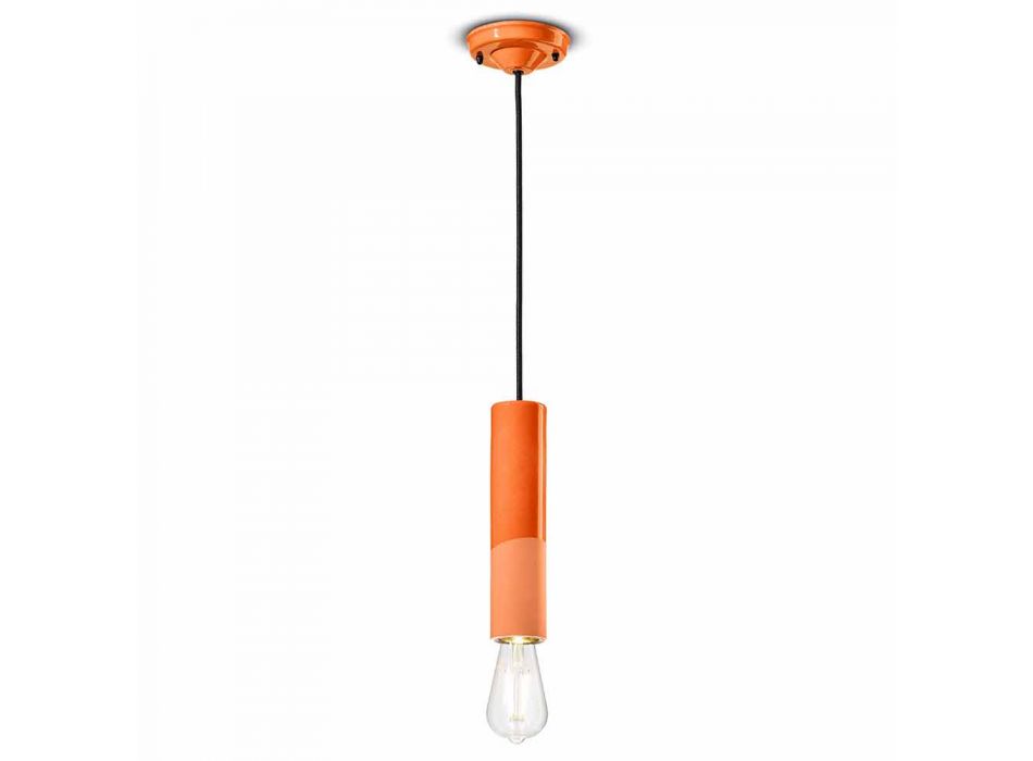 Lampe à suspension cylindrique en céramique colorée Made in Italy - Ferroluce Pi Viadurini